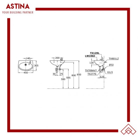 Wastafel Gantung Keramik / Wall Hung TOTO LW 246 JW/F