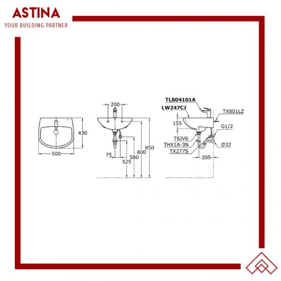 Wastafel Gantung Keramik / Wall Hung TOTO LW 247 CJW/F