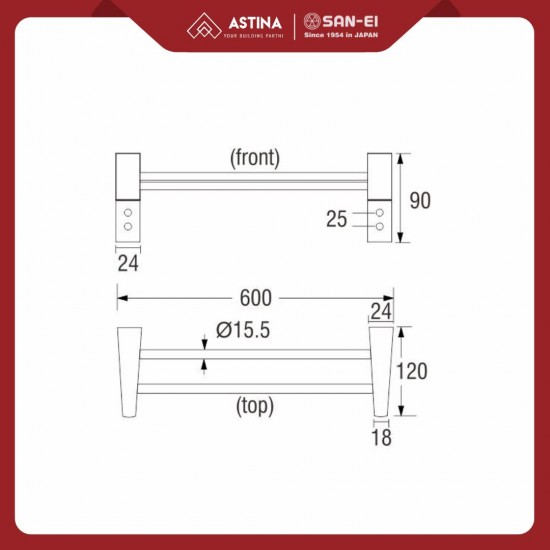Rak Tempat Handuk Stainless Steel Double Kait SAN-EI PWN532 / Double Towel Holder