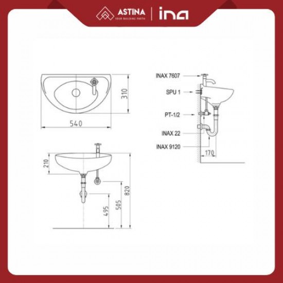 Wastafel Gantung Keramik / Wall Hung INA L10AG White