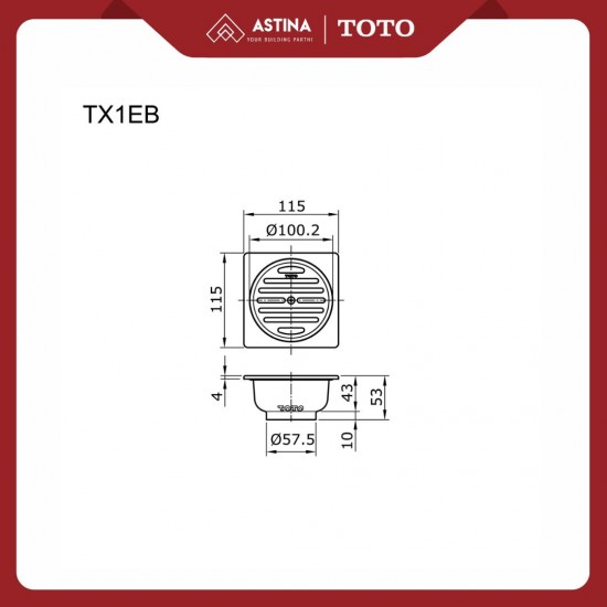 Floor Drain Kotak / Saringan Got TOTO TX1EB Square Plange
