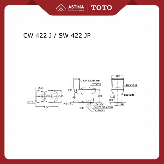 47cm Kloset Duduk TOTO CW422JW/F