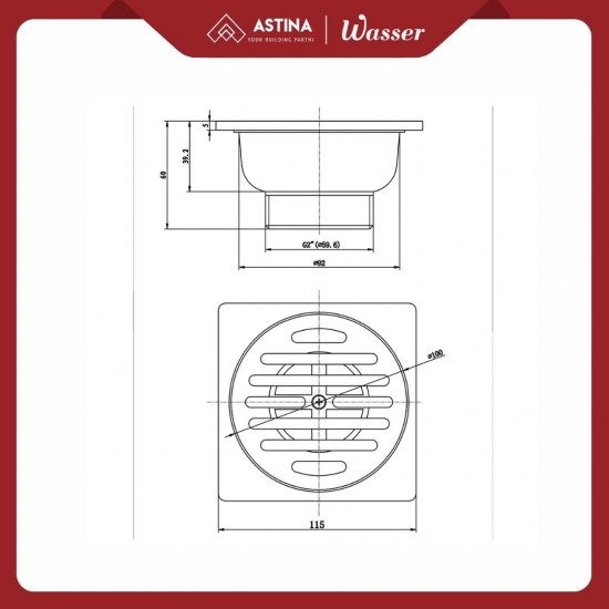 Floor Drain Kotak / Saringan Got WASSER HSA 6442 Square