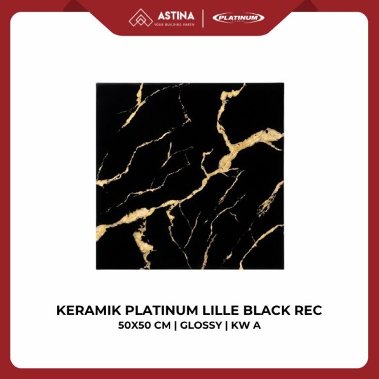 KERAMIK LANTAI PLATINUM LILLE BLACK GLOSSY REC 50X50 KW A